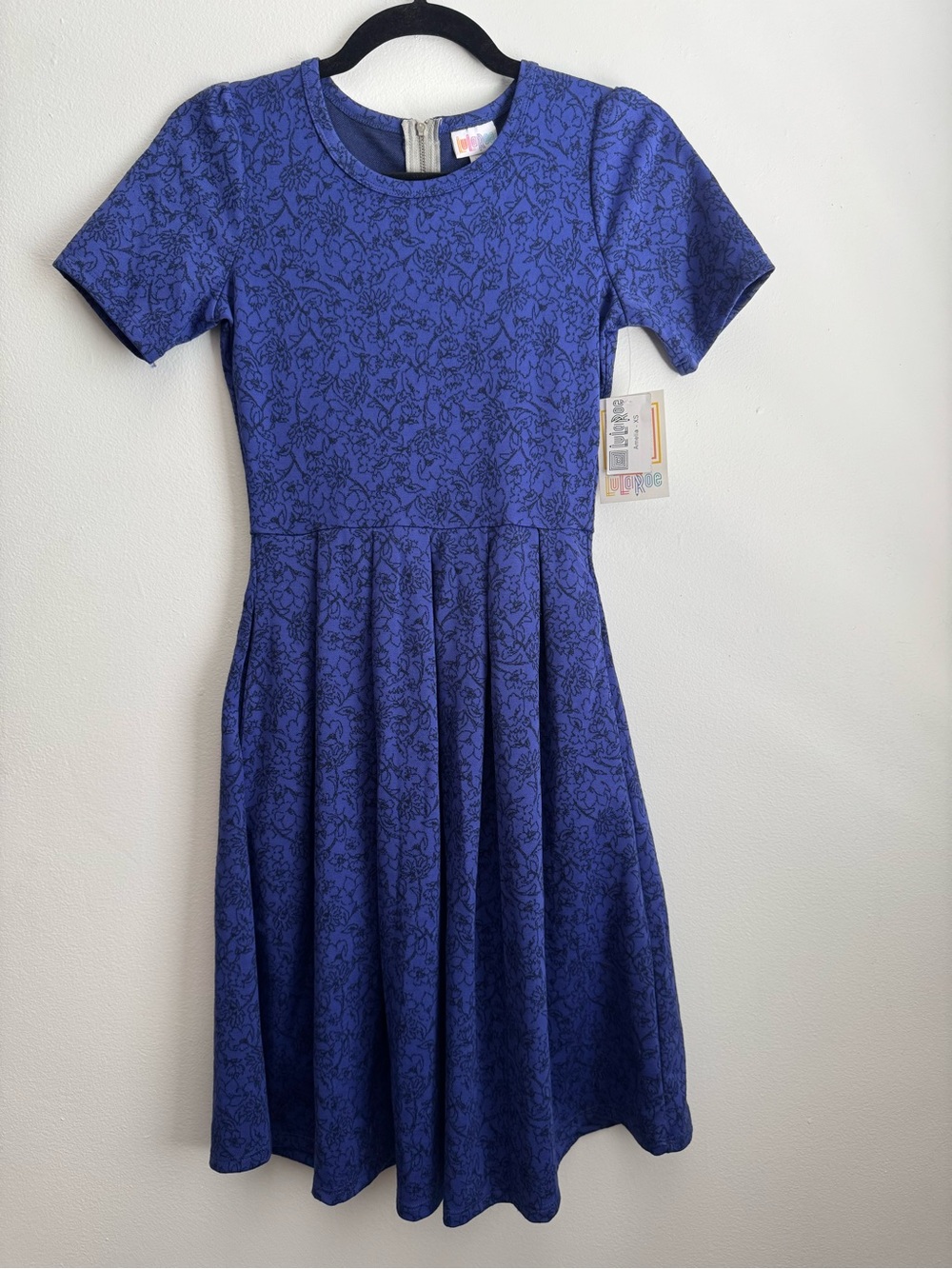 LuLaRoe Royal Blue Short Sleeve Floral Midi Dress